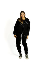 Load image into Gallery viewer, BLACK EMBROIDERY ZIP-HOODIE
