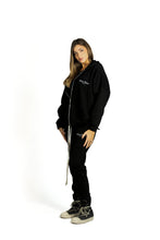 Load image into Gallery viewer, BLACK EMBROIDERY ZIP-HOODIE
